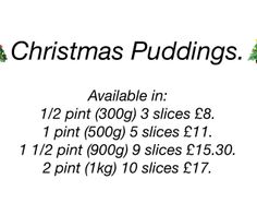 Christmas pudding price list